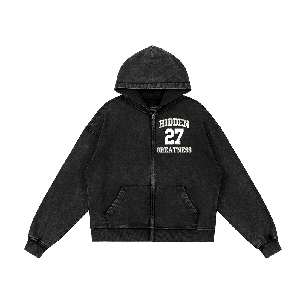 27 CLUB ZIP UP ACID WASH HOODIE(WHITE) – hiddengreatnessclothing